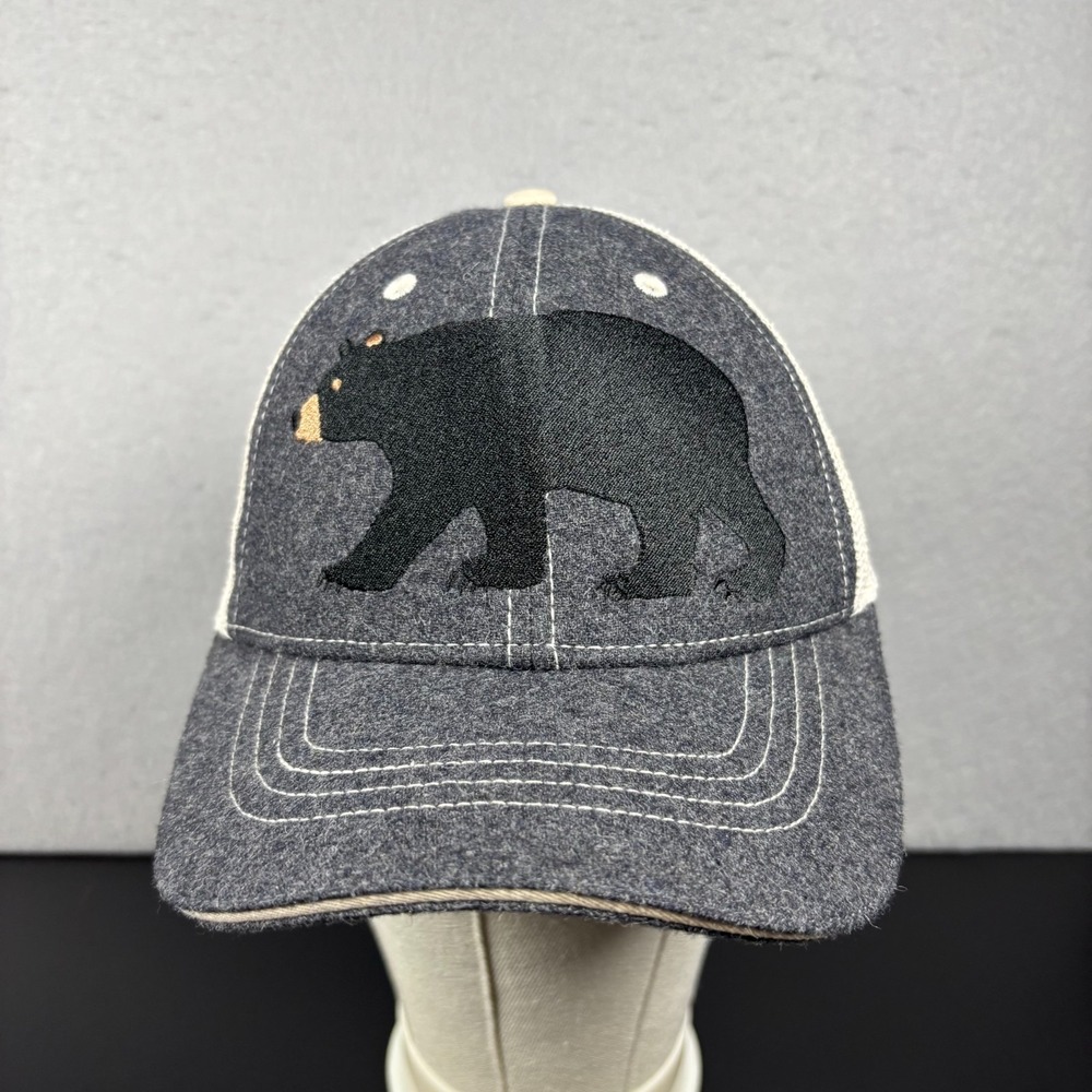Bear Trucker Hat Wool Blend Gray Unisex Adult OSFM‎ Snapback Mesh Back Cap